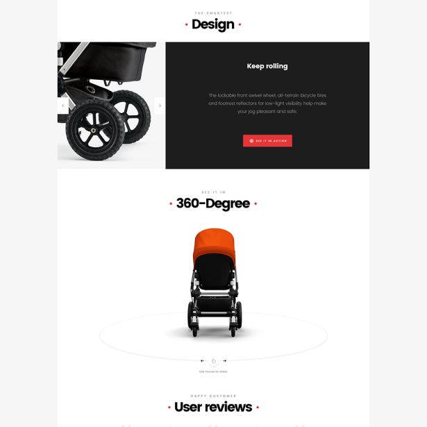 Strollik - Thème WordPress Woocommerce pour produit unique - Prévisualisation à 360 degrés
