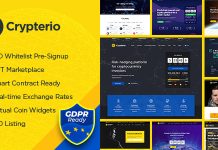 Crypterio Theme WordPress de page datterrissage NFT et Crypto