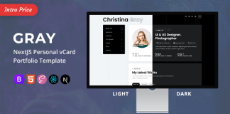 Gray Modele de carte de visitePortfolio personnel NextJS