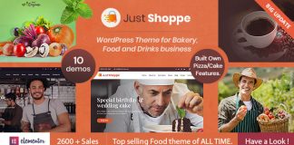 Justshoppe Theme WordPress Elementor pour gateaux boulangerie et alimentation