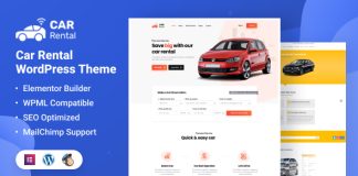 Page de destination du theme WordPress de location de voitures