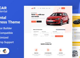 Page de destination du theme WordPress de location de voitures