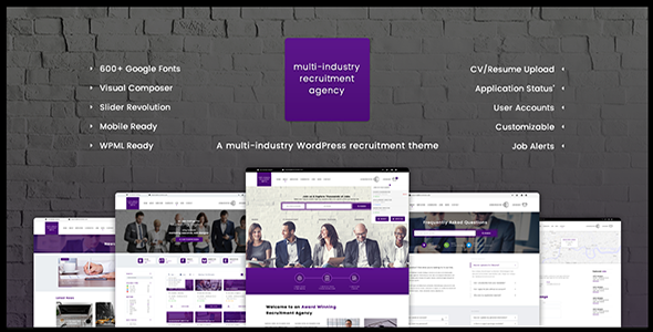 Recruitment Agency - Thème WordPress réactif pour plusieurs industries