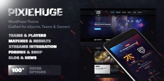 PixieHuge Theme de jeu eSports pour clans et organisations