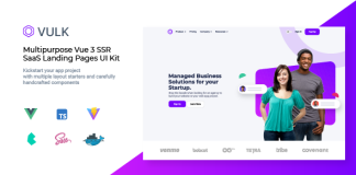 Vulk Kit dinterface utilisateur de pages datterrissage SaaS Vue.png